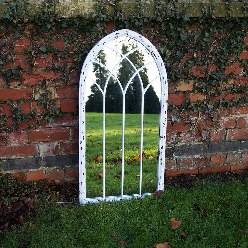 Large White Vintage Arched Mirror H100cm detail page